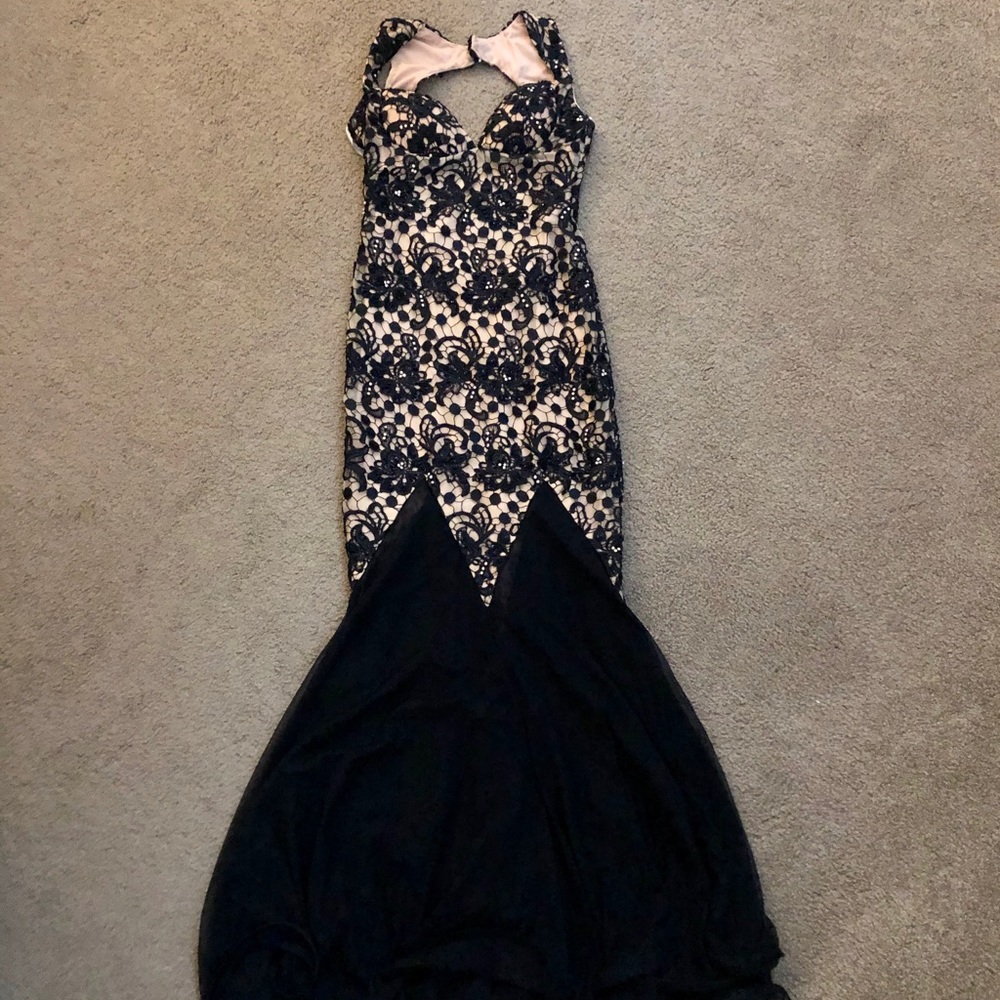 Nude & Black Lace Mermaid Gown